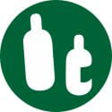 Circle with white beverage container icons